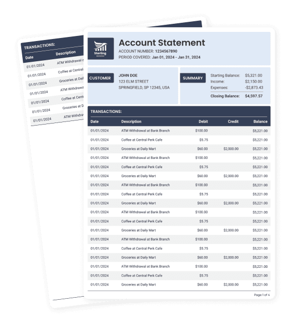 Bank Account Statement Report Preview