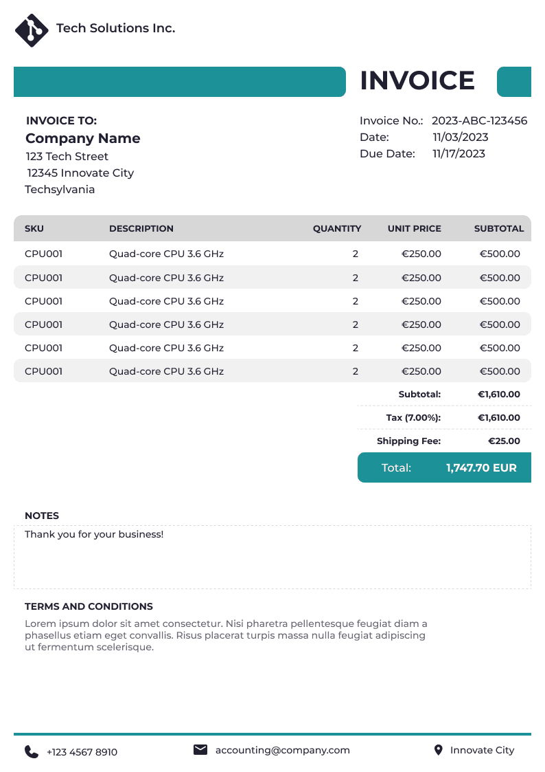 Elegant Invoice template preview