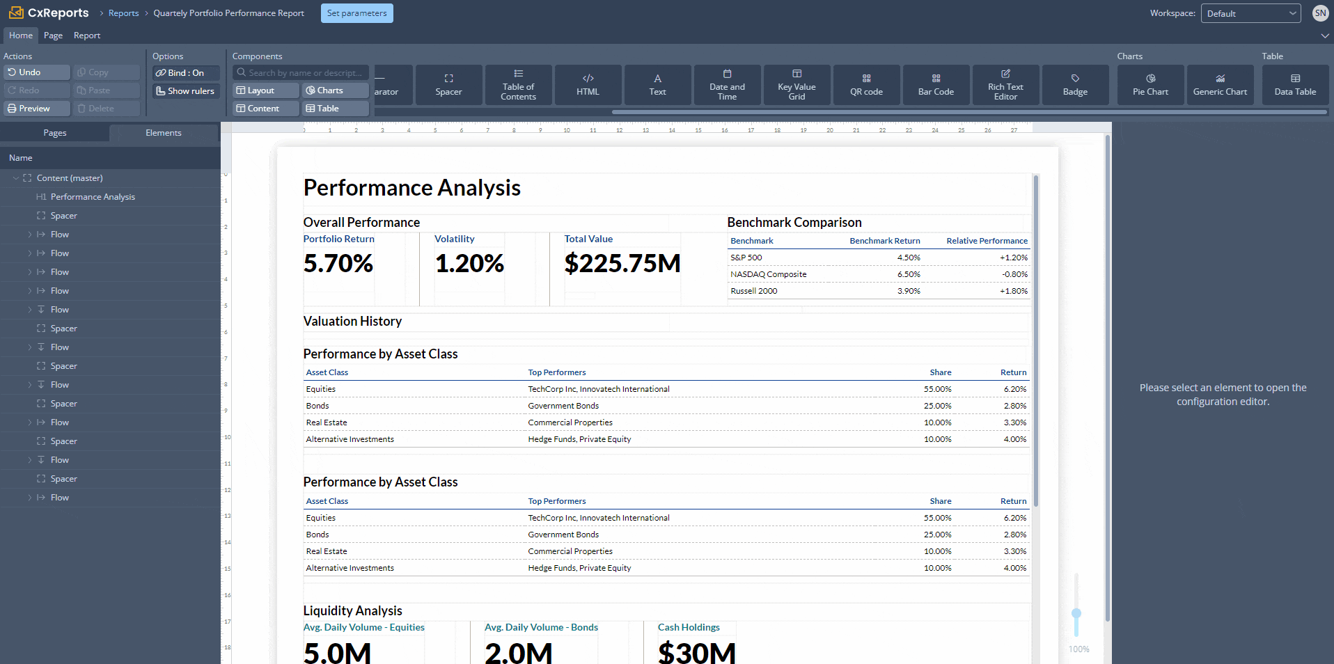 CxReports editor image