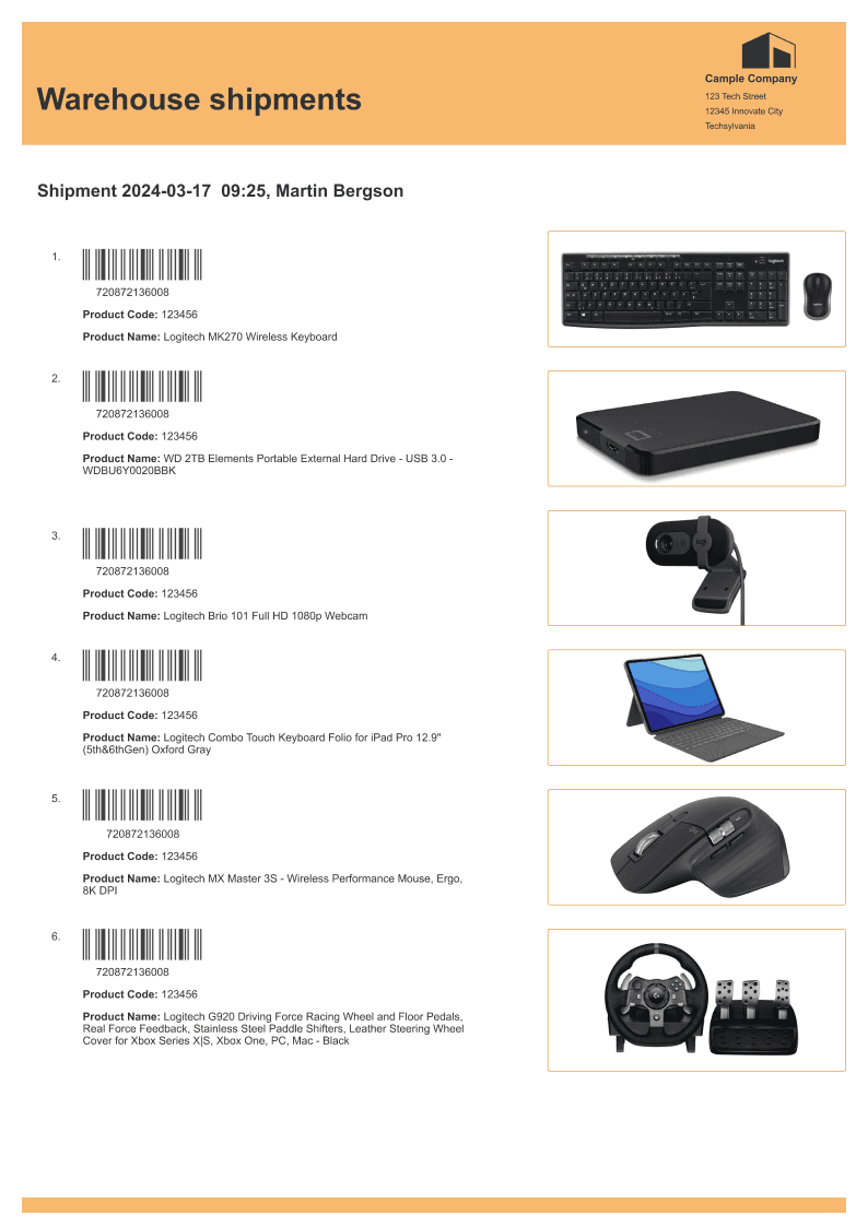 Warehouse Shipments template preview