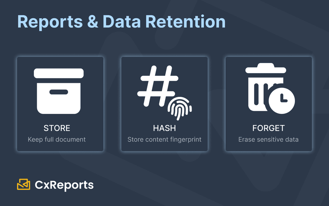 Data Retention for Reports and Exports: What to Store, What to Hash, What to Forget