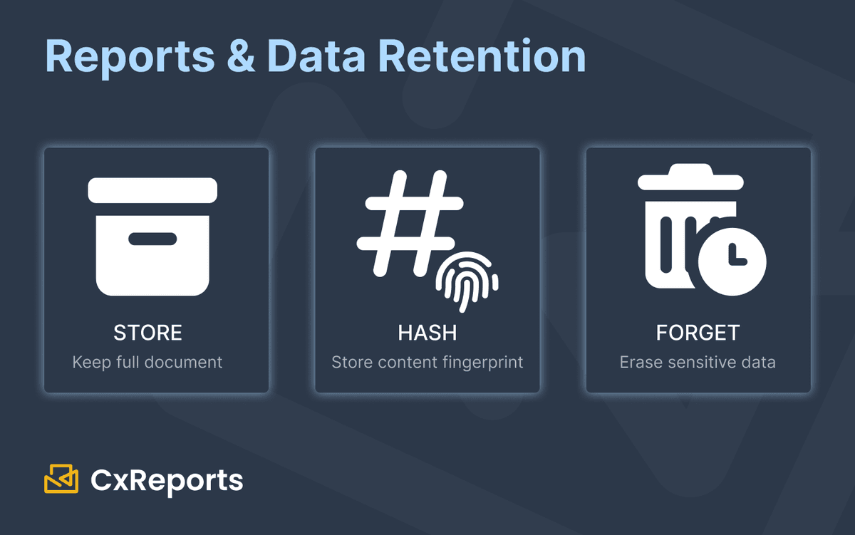 Data Retention for Reports and Exports: What to Store, What to Hash, What to Forget