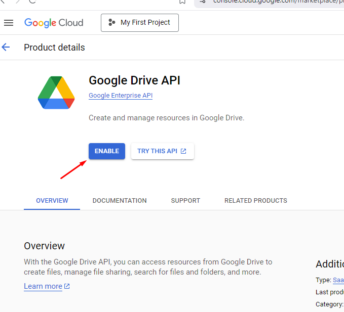 Enable GoogleDriveAPI