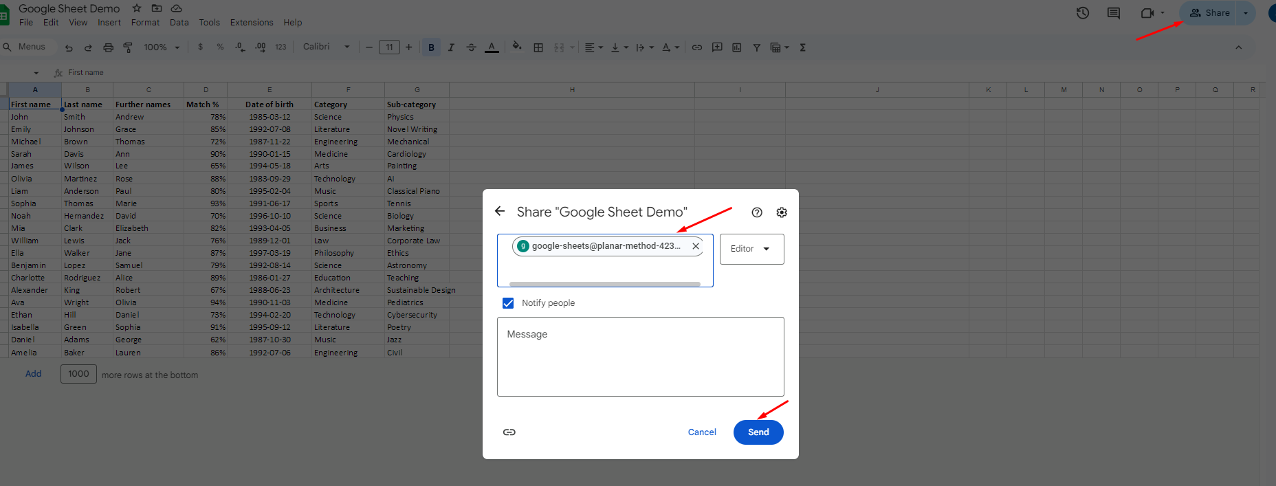 Share Google Sheet with the Service Account