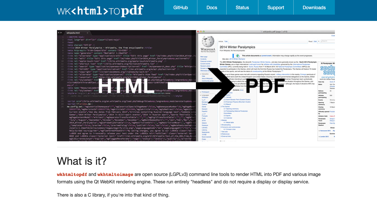 Wkhtmltopdf website hero section