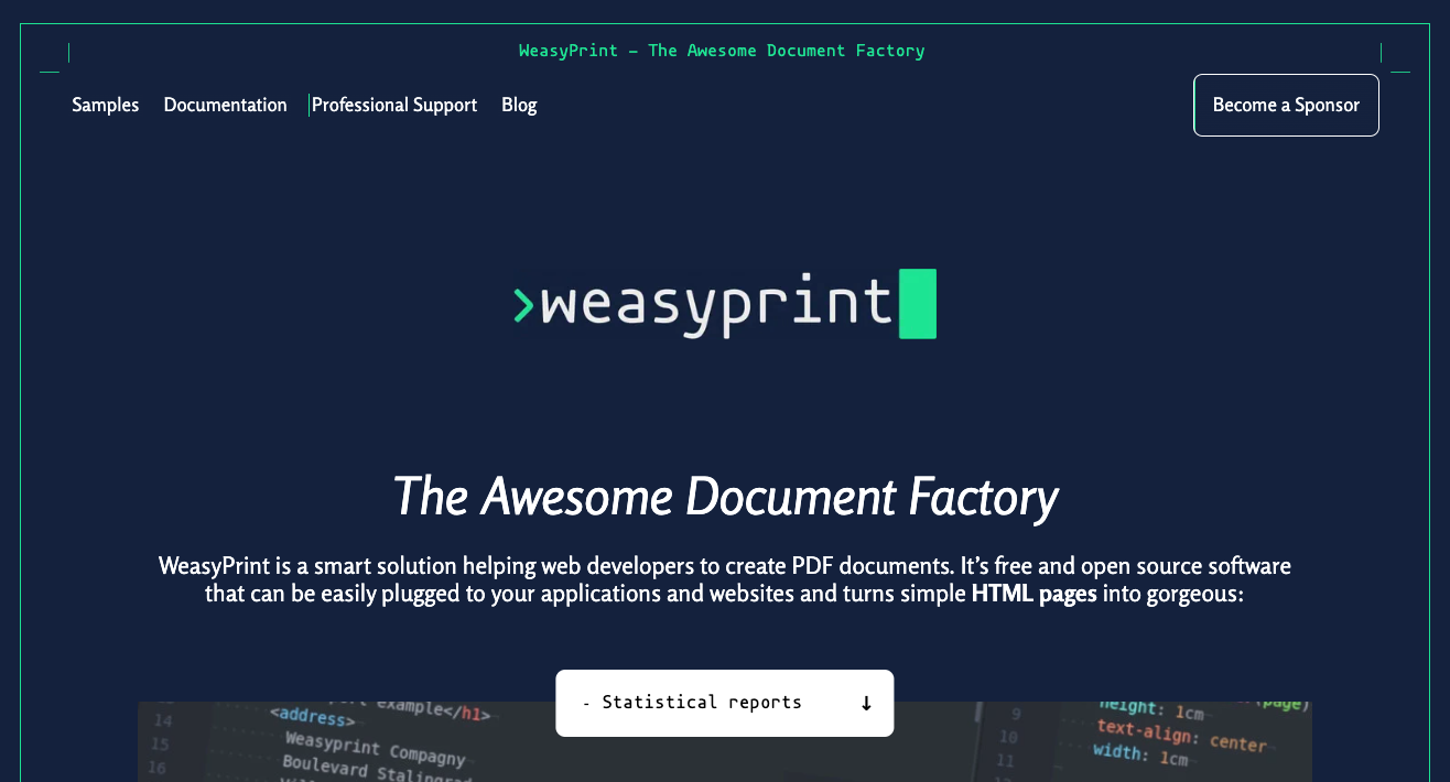 WeasyPrint website hero section