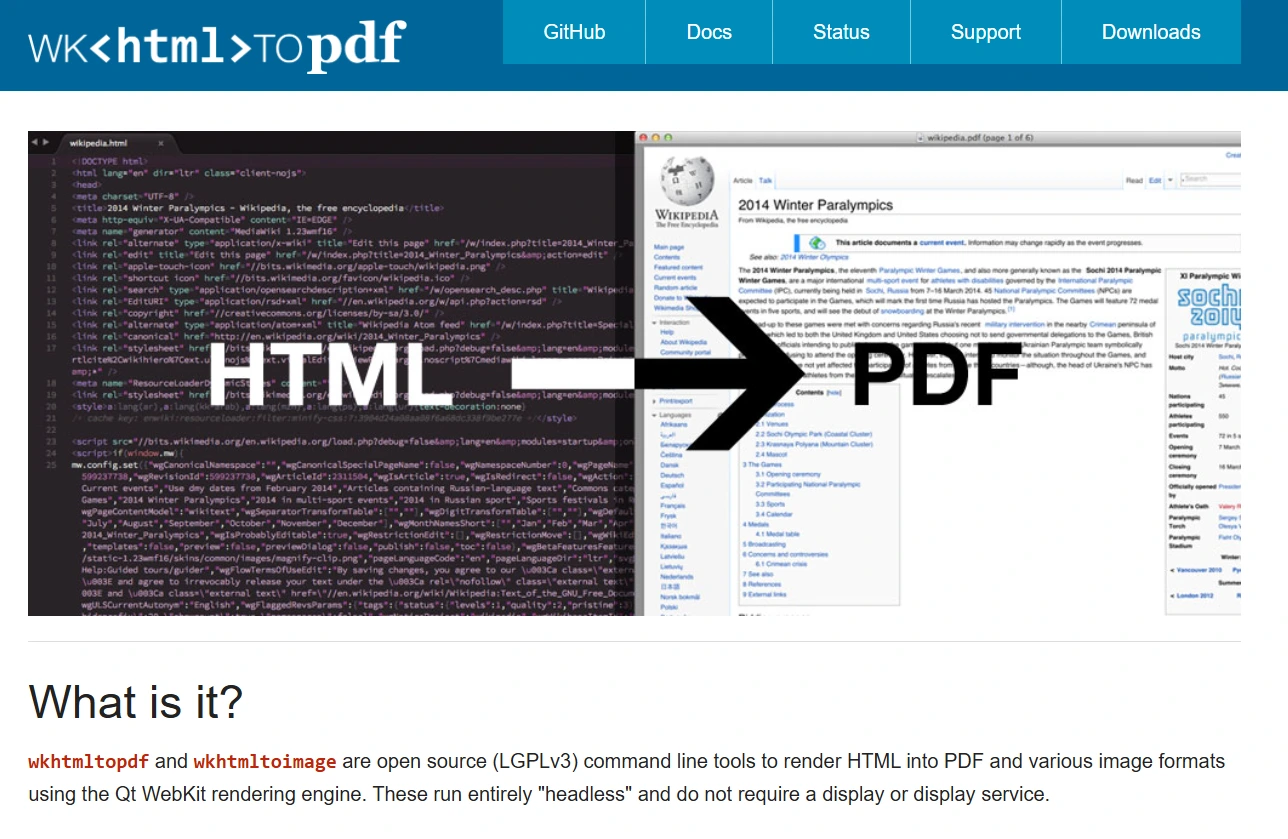 WKHTMLtoPDF website